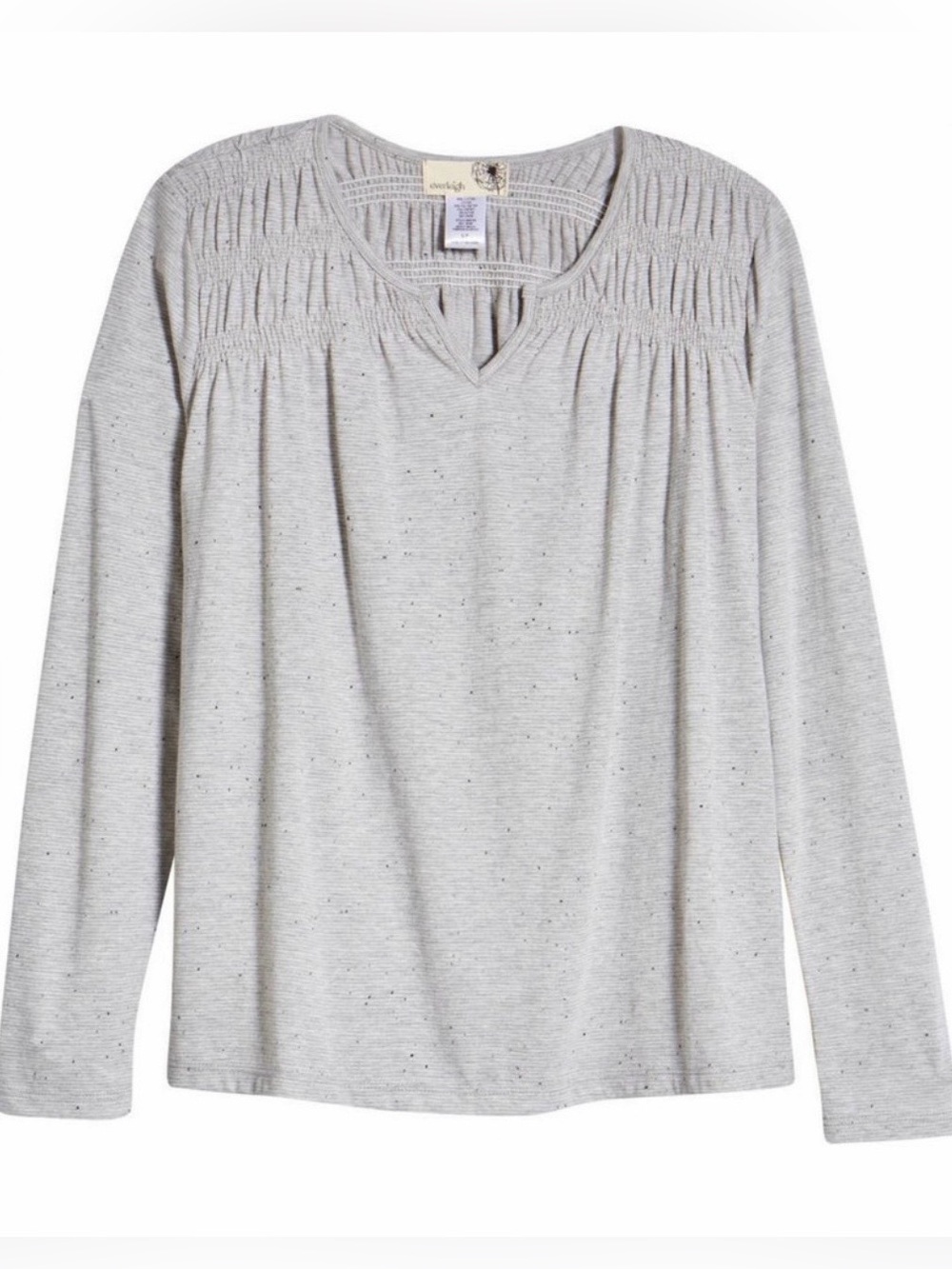 EVERLEIGH Smocked Heather Grey Long Sleeve Tee T-Shirt Cotton Knit Top